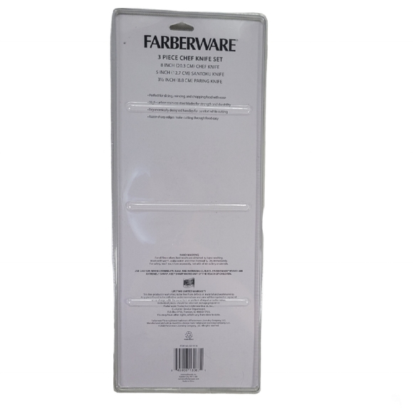 Farberware Set Of 3 Chef, Santoku & Paring Knives Steinless Steel New - Picture 3 of 8